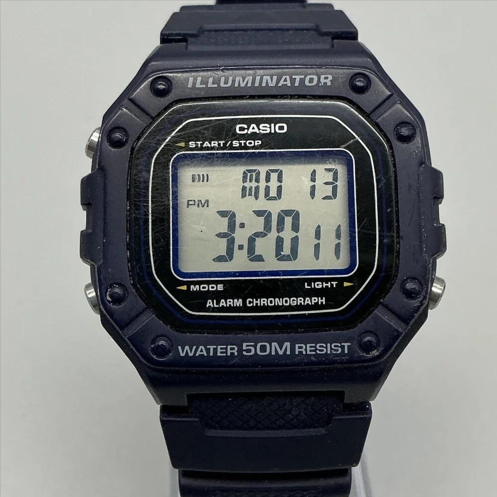 Casio W-218H Mens Watch 43mm Gray Digital Blue 50M Illuminator Alarm Chronograph